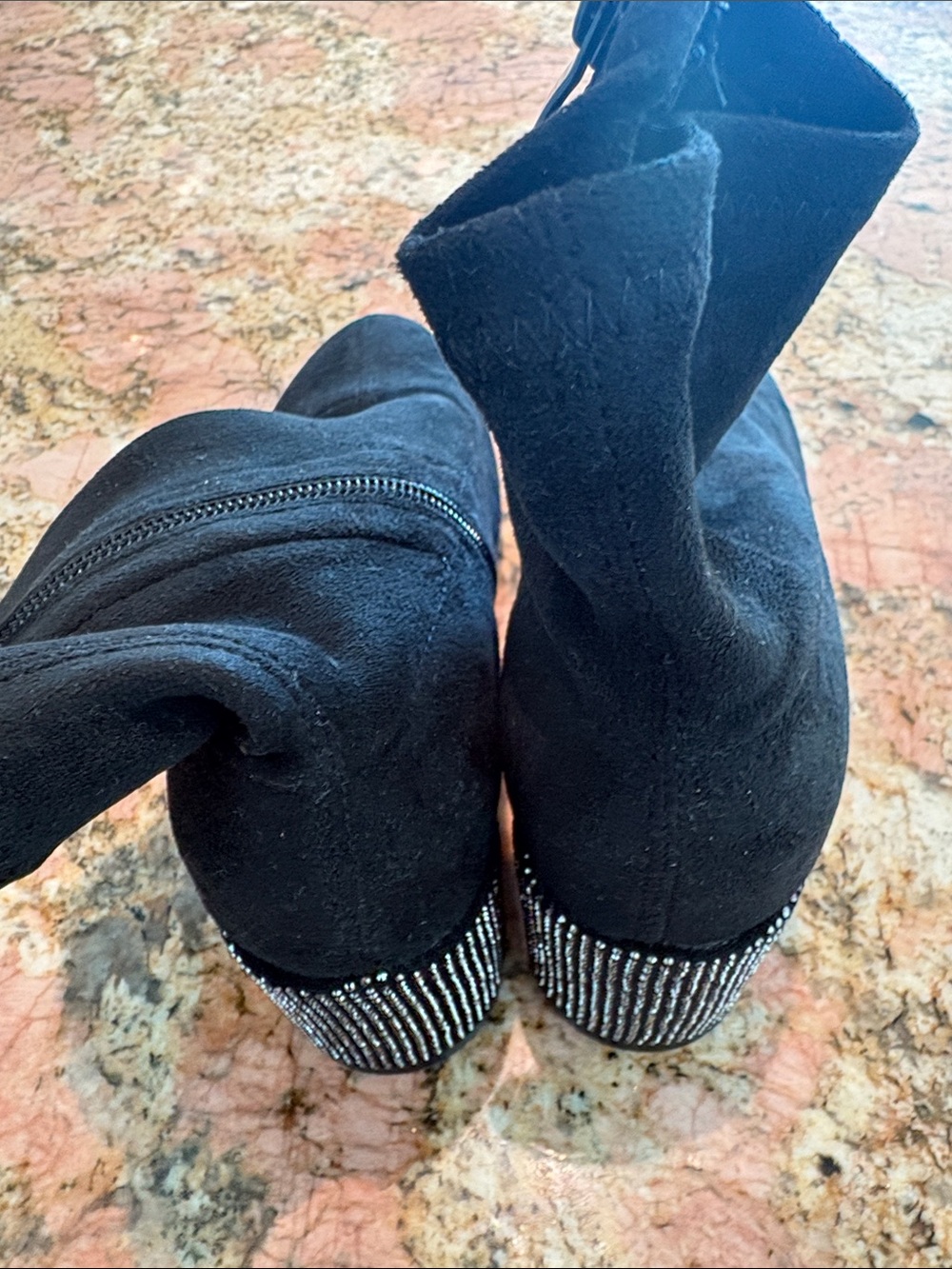 Rag &Co Black Suede Rhinestone Heel Ankle Boots